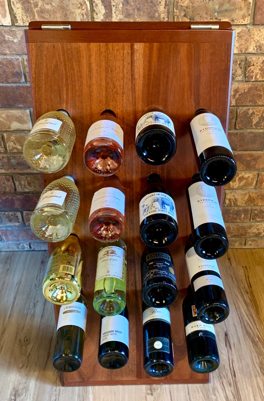 A home wine rack holding a starter collection