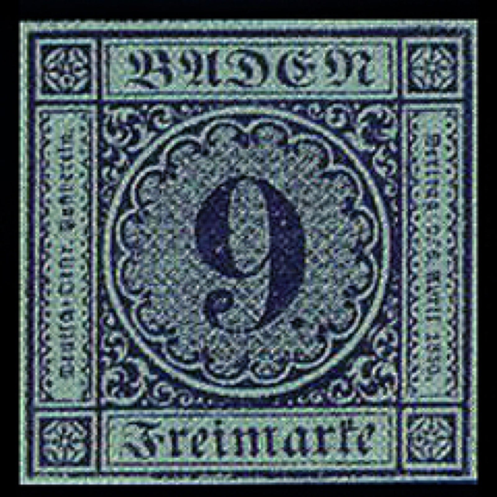 Baden 9 Kreuzer colour error stamp