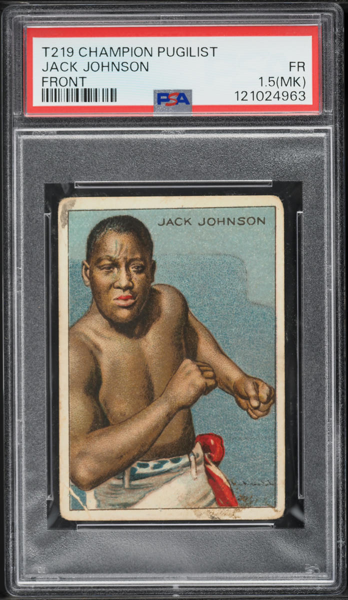 1910 T219 Jack Johnson "Champion Pugilist" card
