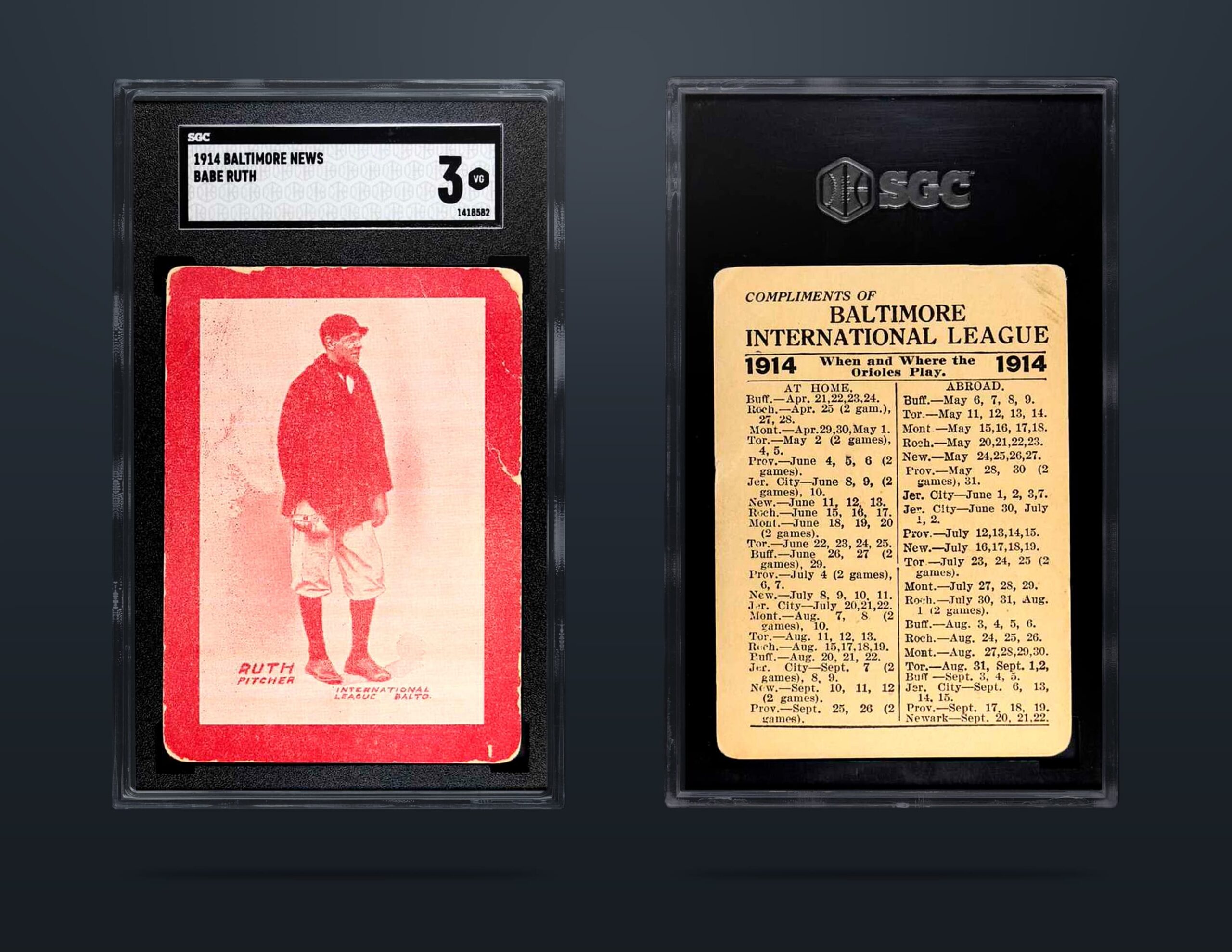 1914 Baltimore News Babe Ruth minor league baseball trading card