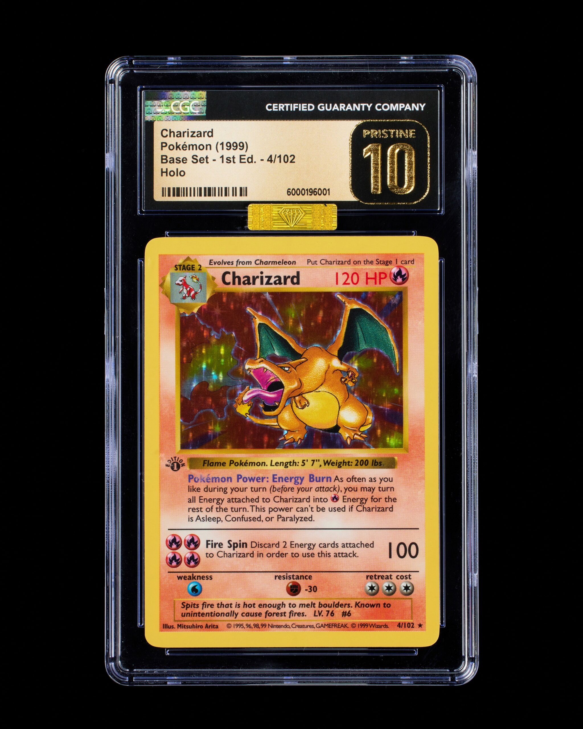 1999 1st edition Base Set shadowless Charizard holographic Pokémon card