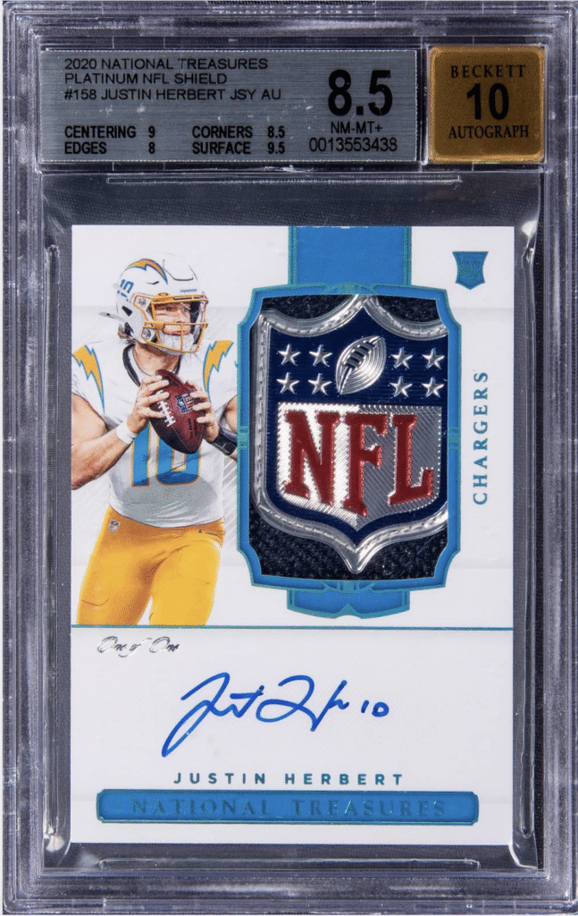 Justin Herbert 2020 Panini National Treasures Platinum NFL Shield rookie card