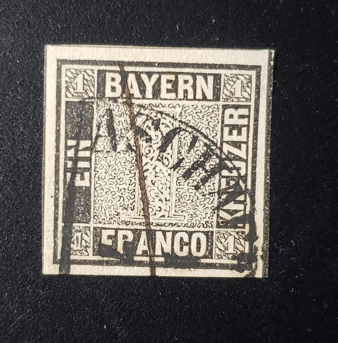 Bavaria's 1849 one-kreuzer black, Germany's first postage stamp