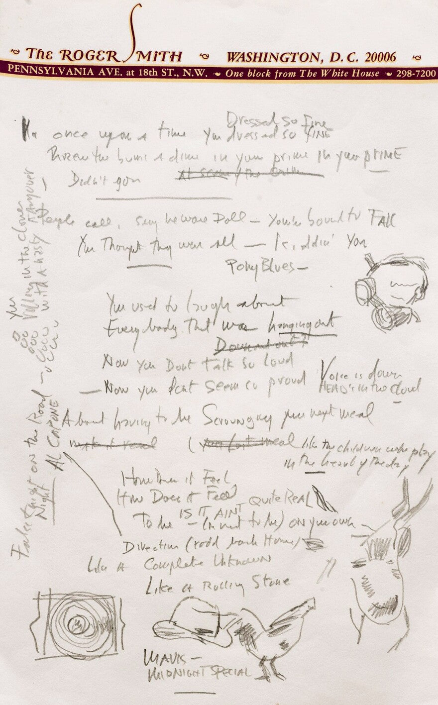 Handwritten lyrics manuscript associated with Bob Dylan
