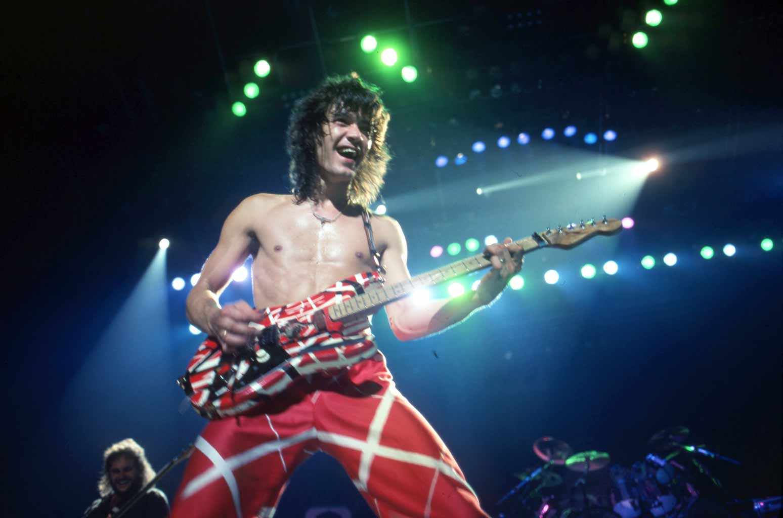 Custom striped electric guitar associated with Eddie Van Halen