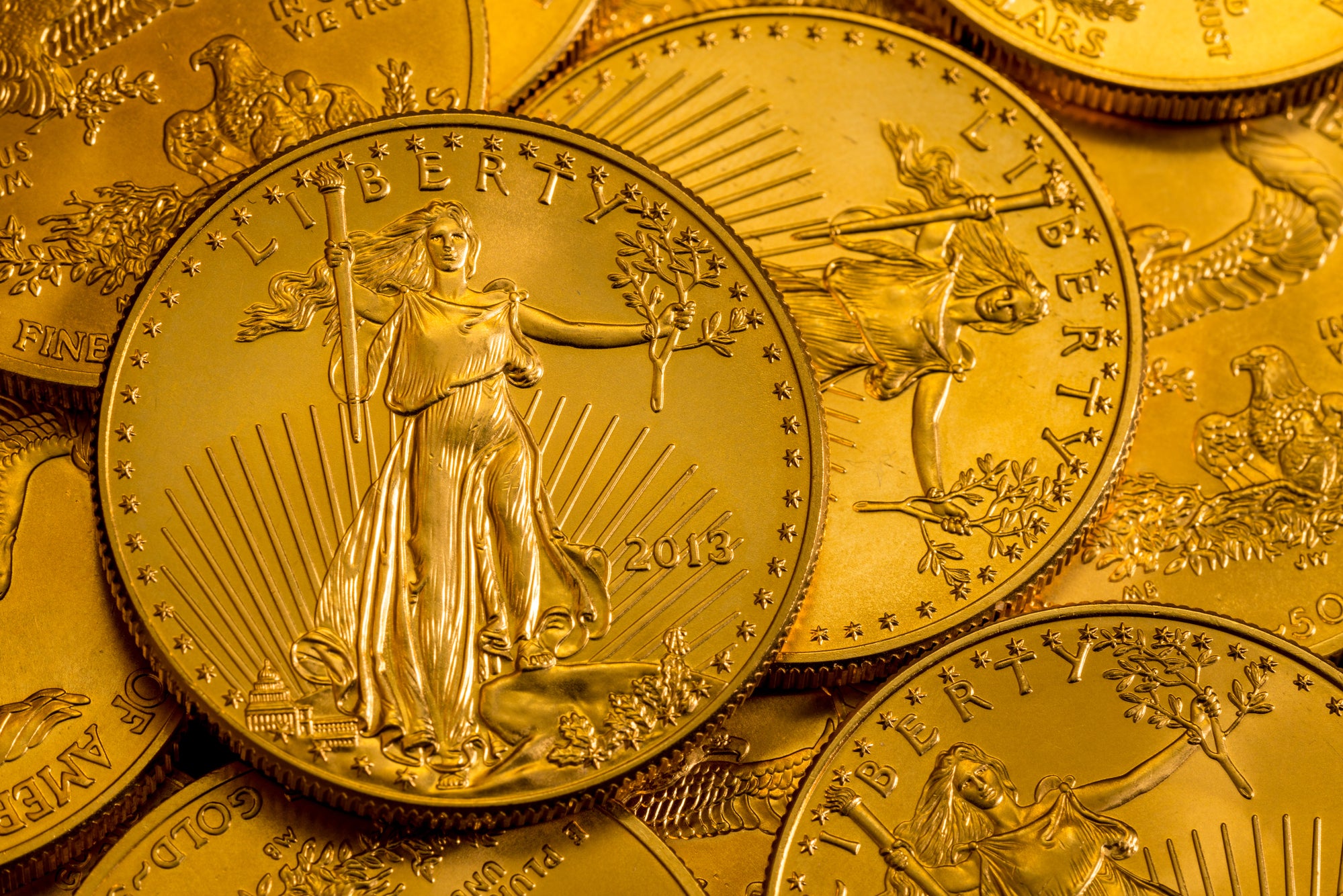 American Gold Eagle obverse showing Lady Liberty with torch and olive branch