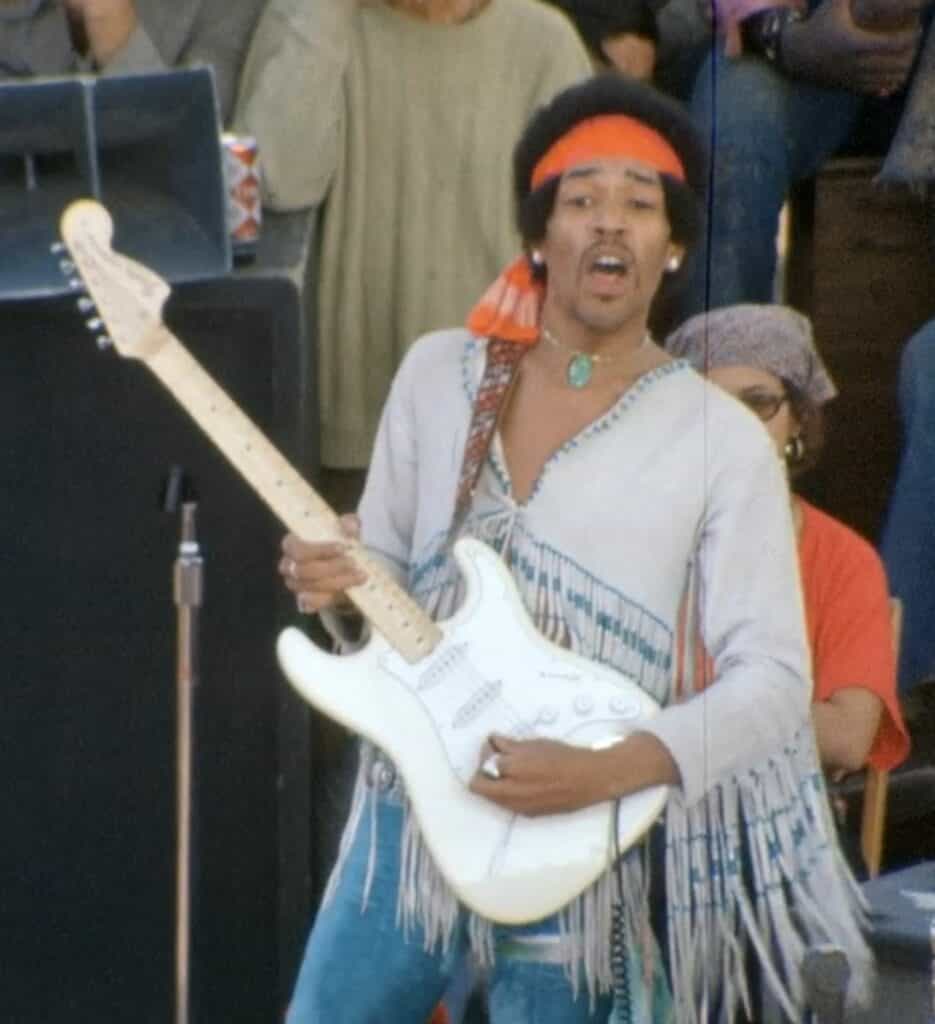 White electric guitar associated with Jimi Hendrix