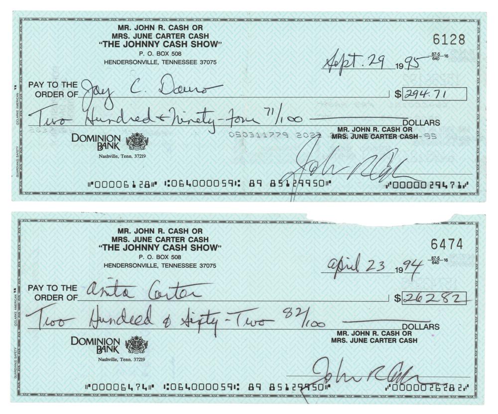 Johnny Cash personal bank cheques