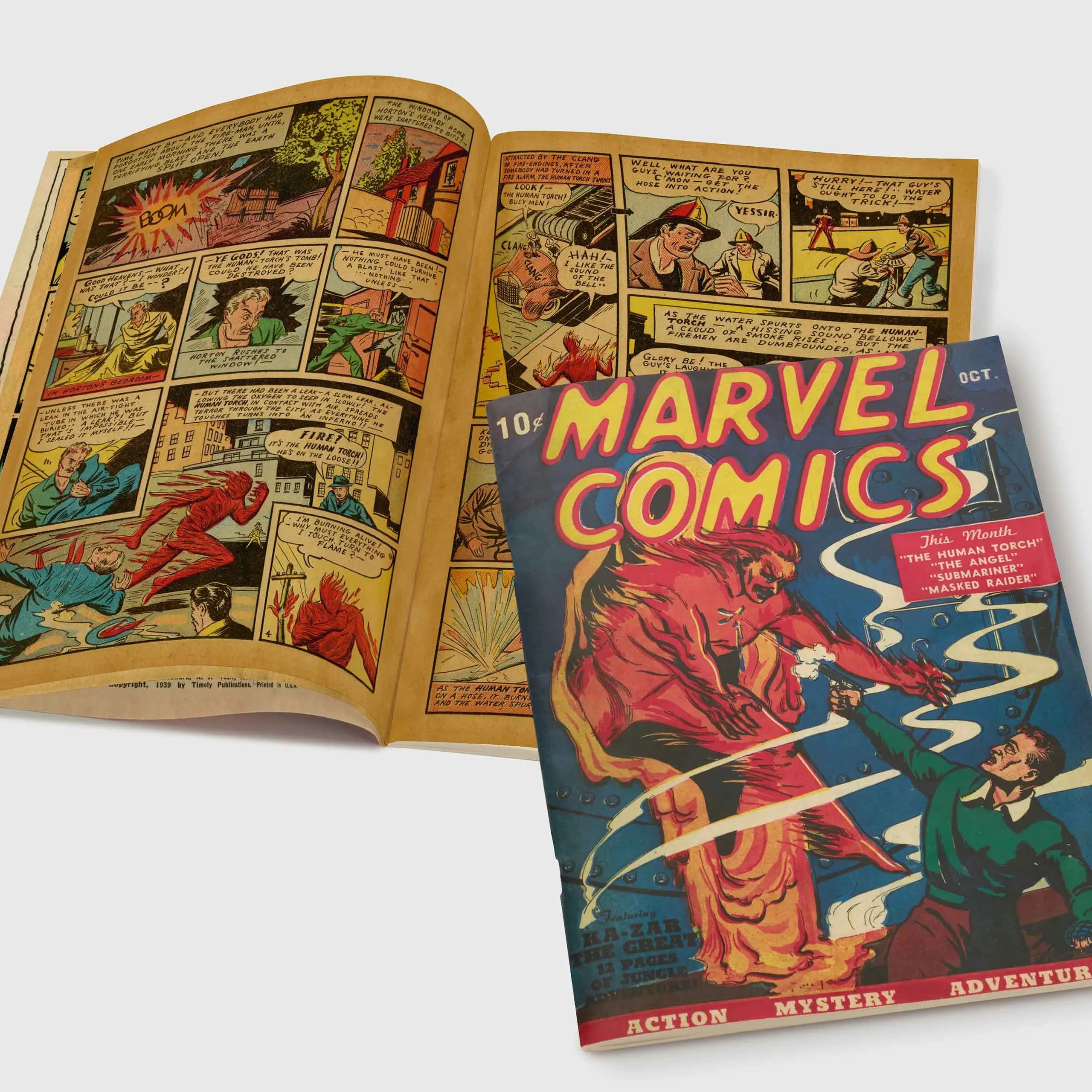 Marvel Comic #1 graded: cover and panels from The Human Torch