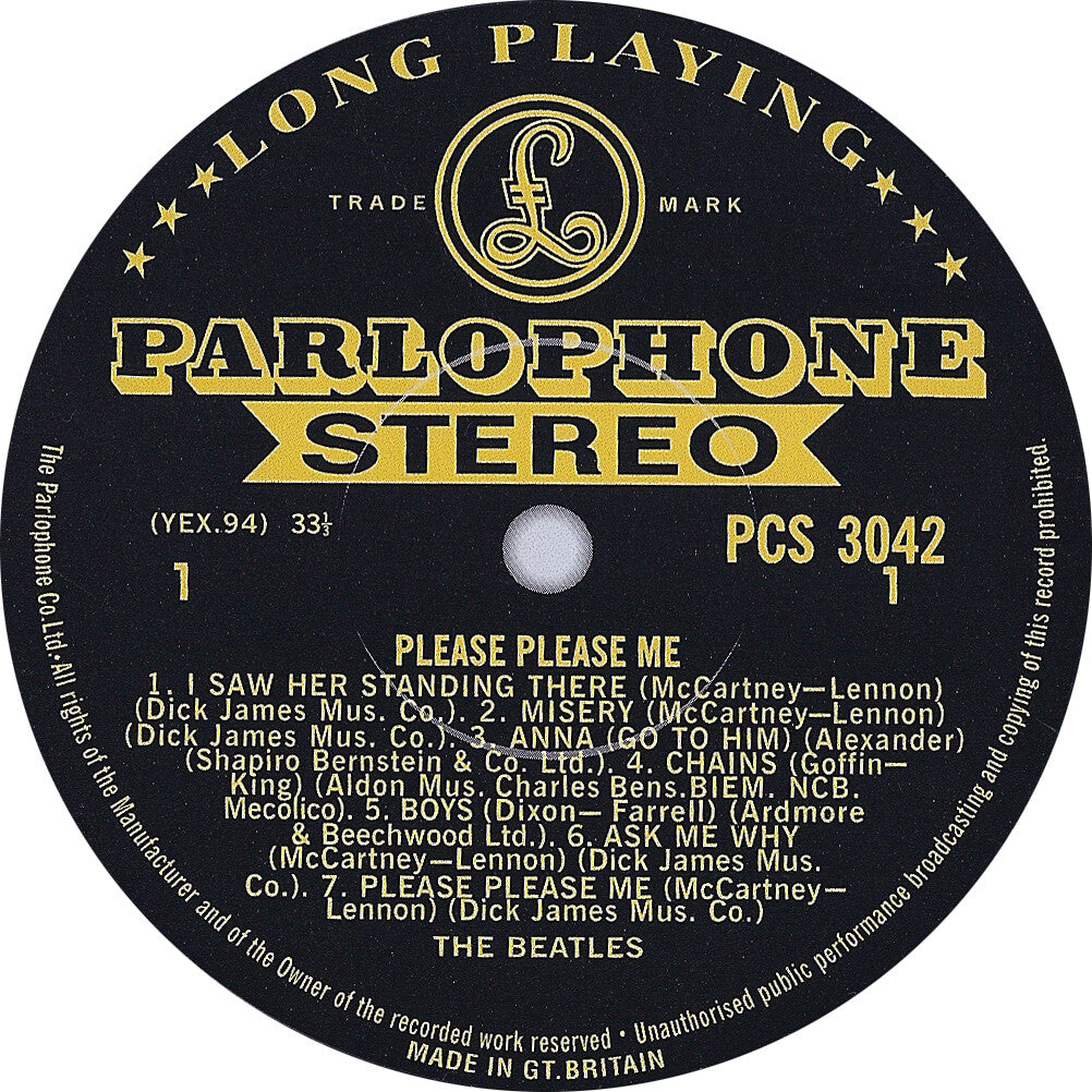 Please Please Me stereo album by The Beatles on the black and gold Parlophone label