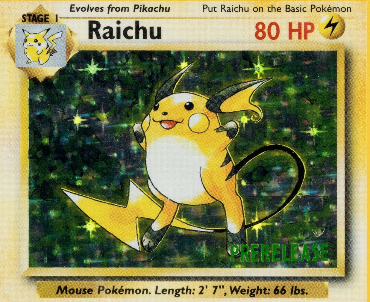 1999 Base Set Prerelease Raichu error Pokémon trading card