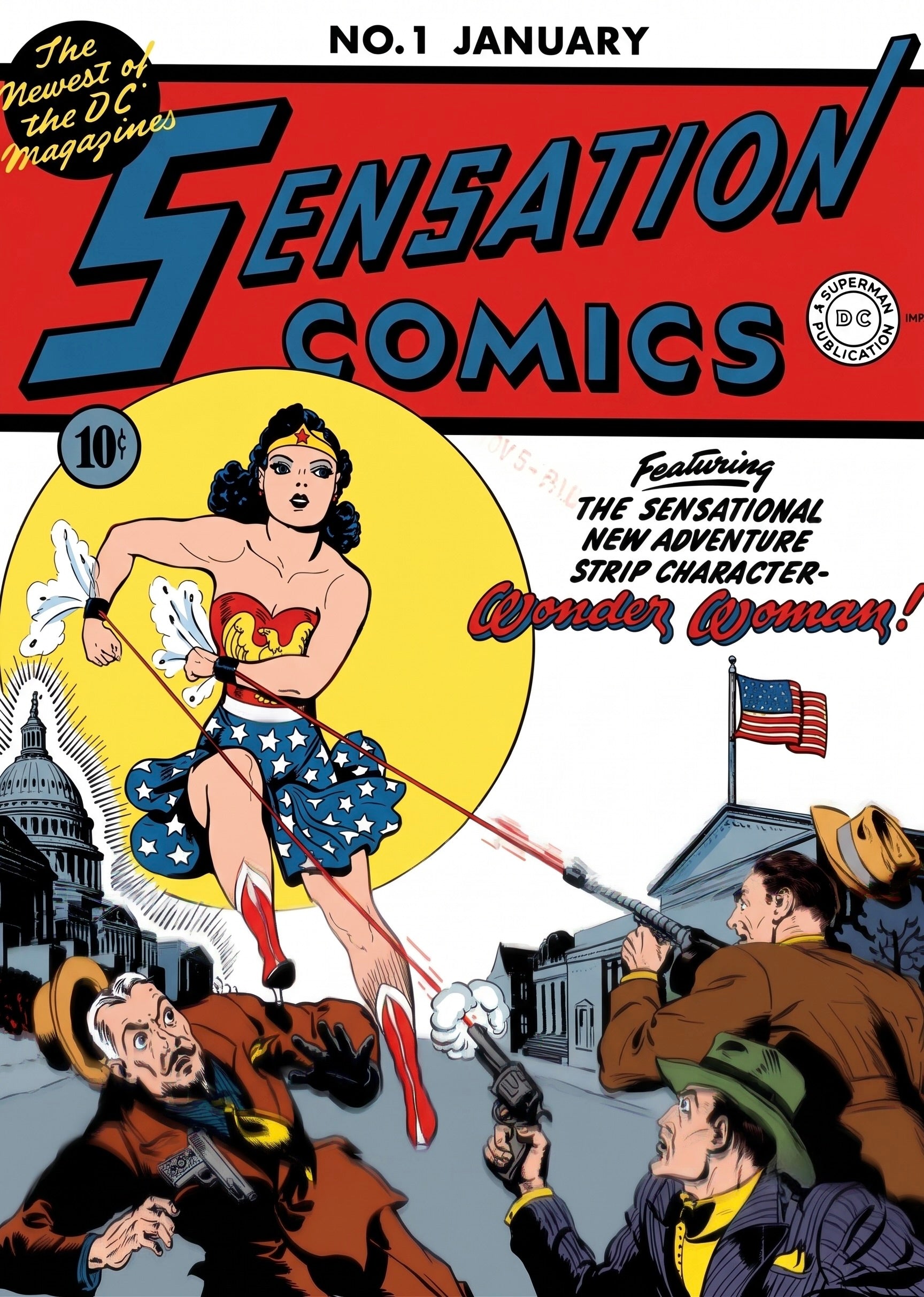 Sensation Comics #1 cover featuring first appearance of Wonder Woman