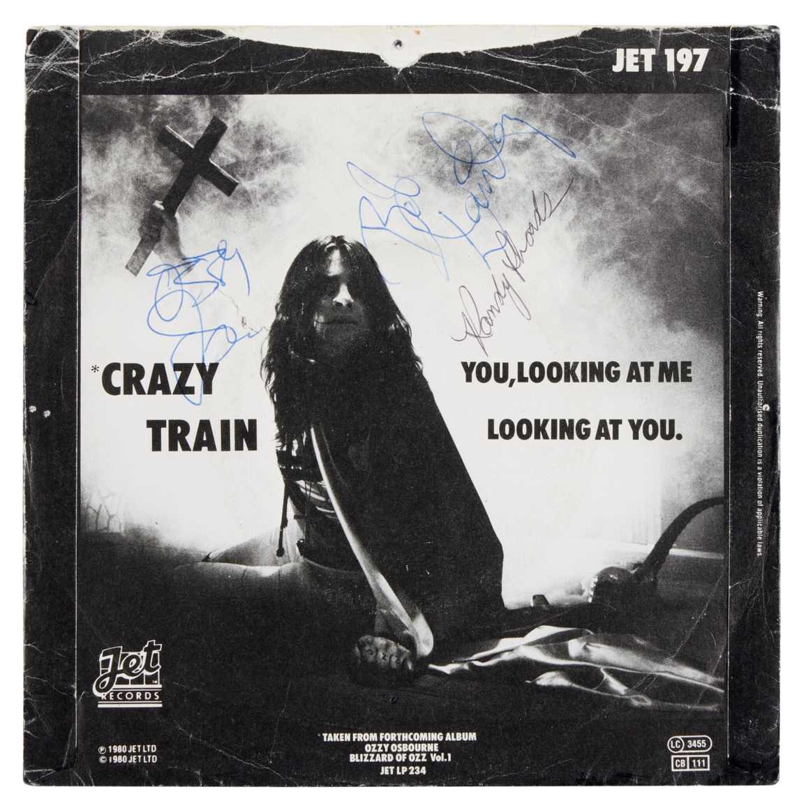 Signed Crazy Train 45 RPM single record sleeve
