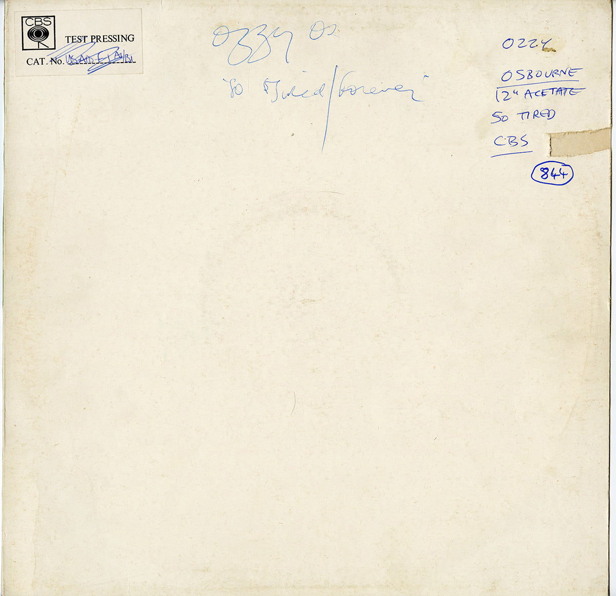 Signed So Tired unreleased 12-inch studio acetate