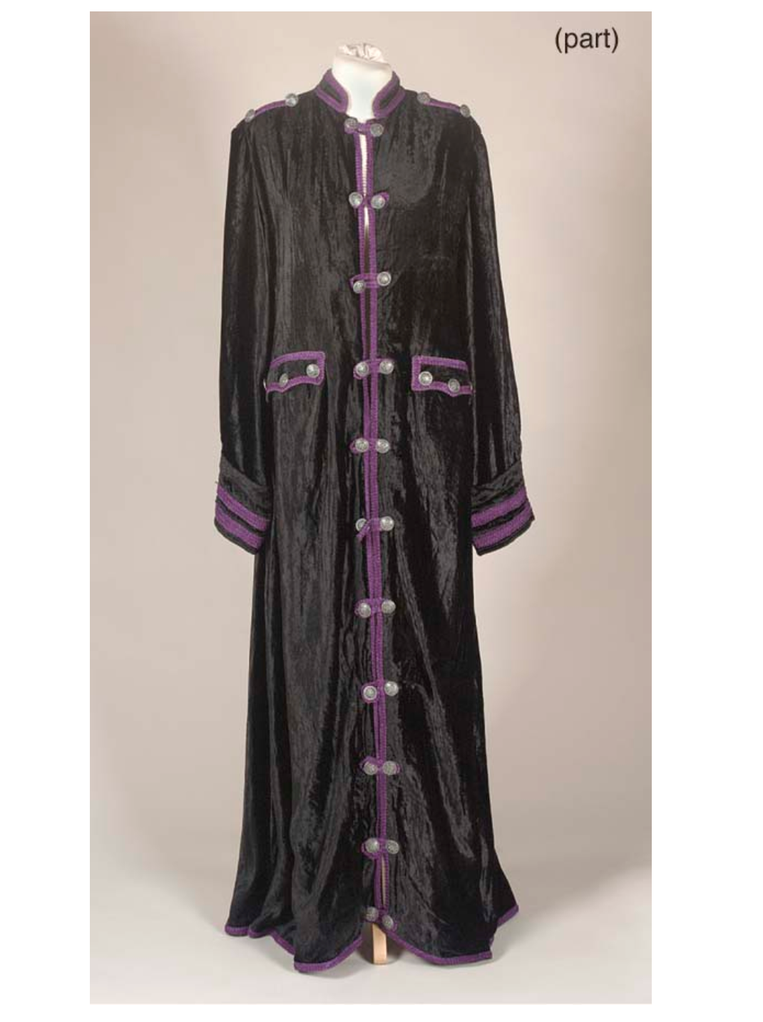 Stage-worn military-style black velvet coat from 1976