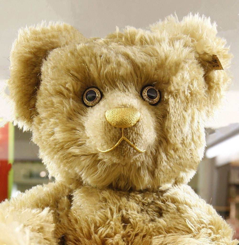 The 2005 Steiff 125th anniversary bear featuring diamond and sapphire eyes.