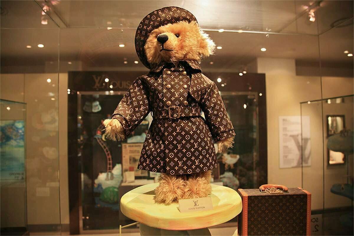 Steiff and Louis Vuitton teddy bear with miniature luggage