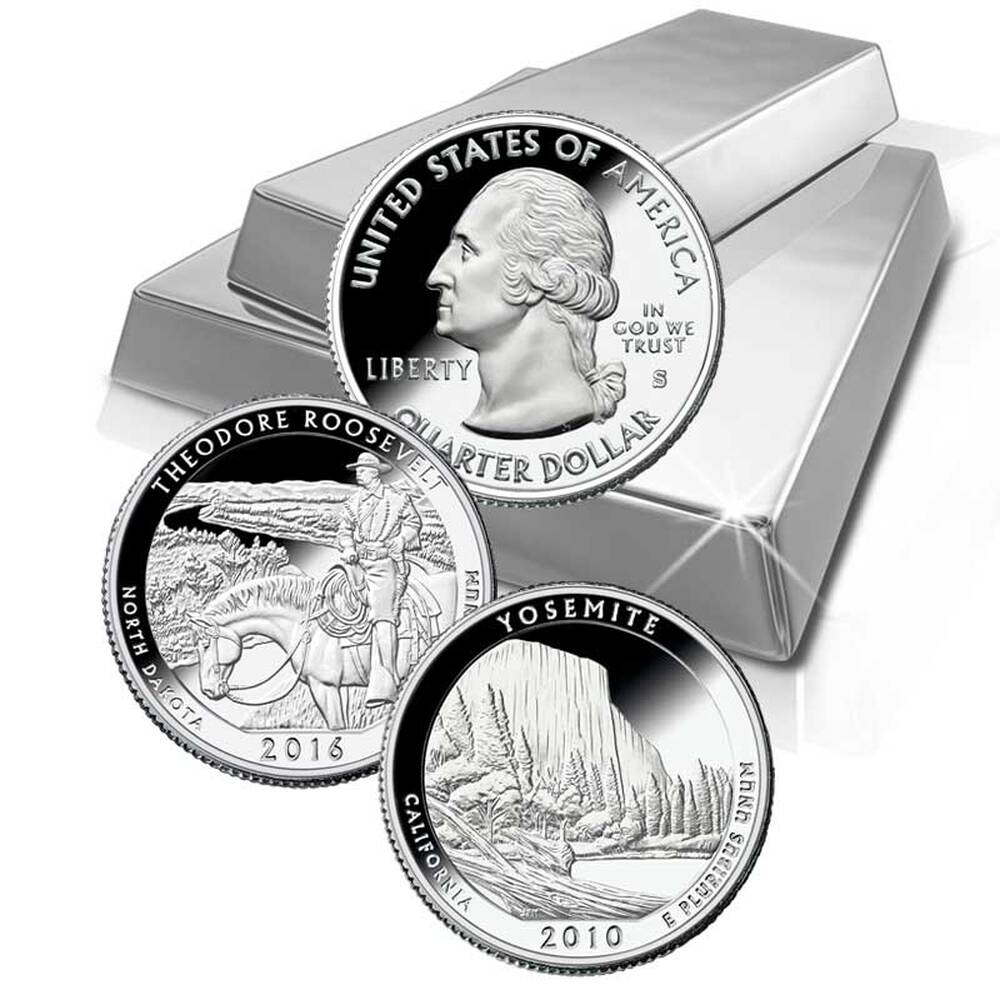 The complete US National Parks State Quarters silver proof set collection