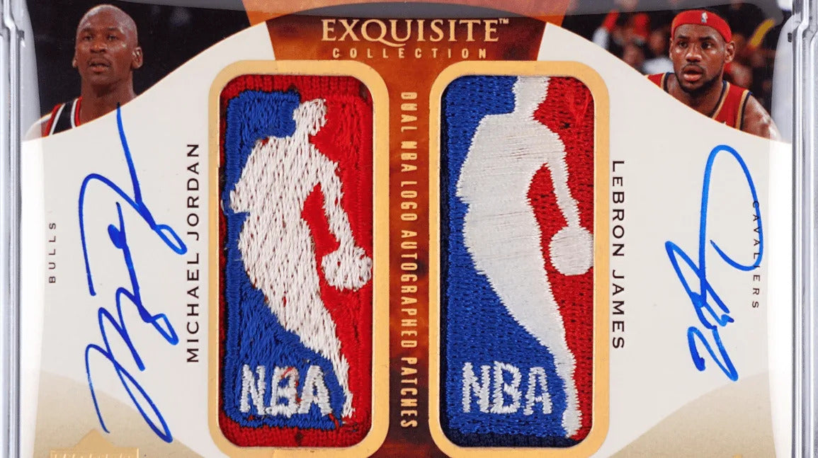 2006-07 Upper Deck Exquisite Michael Jordan and LeBron James dual Logoman trading card