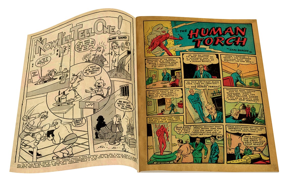 The first panels in colour are from The Human Torch