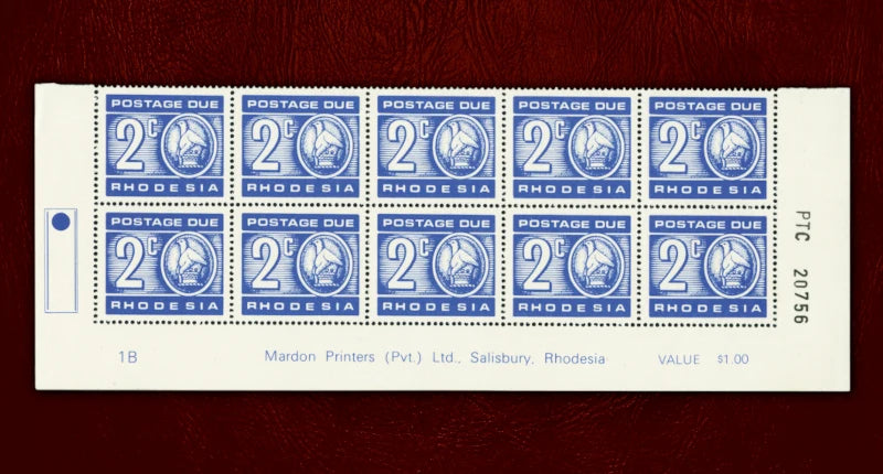 Rhodesia postage due block with a gummed-side printing error