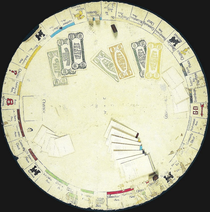 1933 hand-drawn Monopoly oilcloth game board
