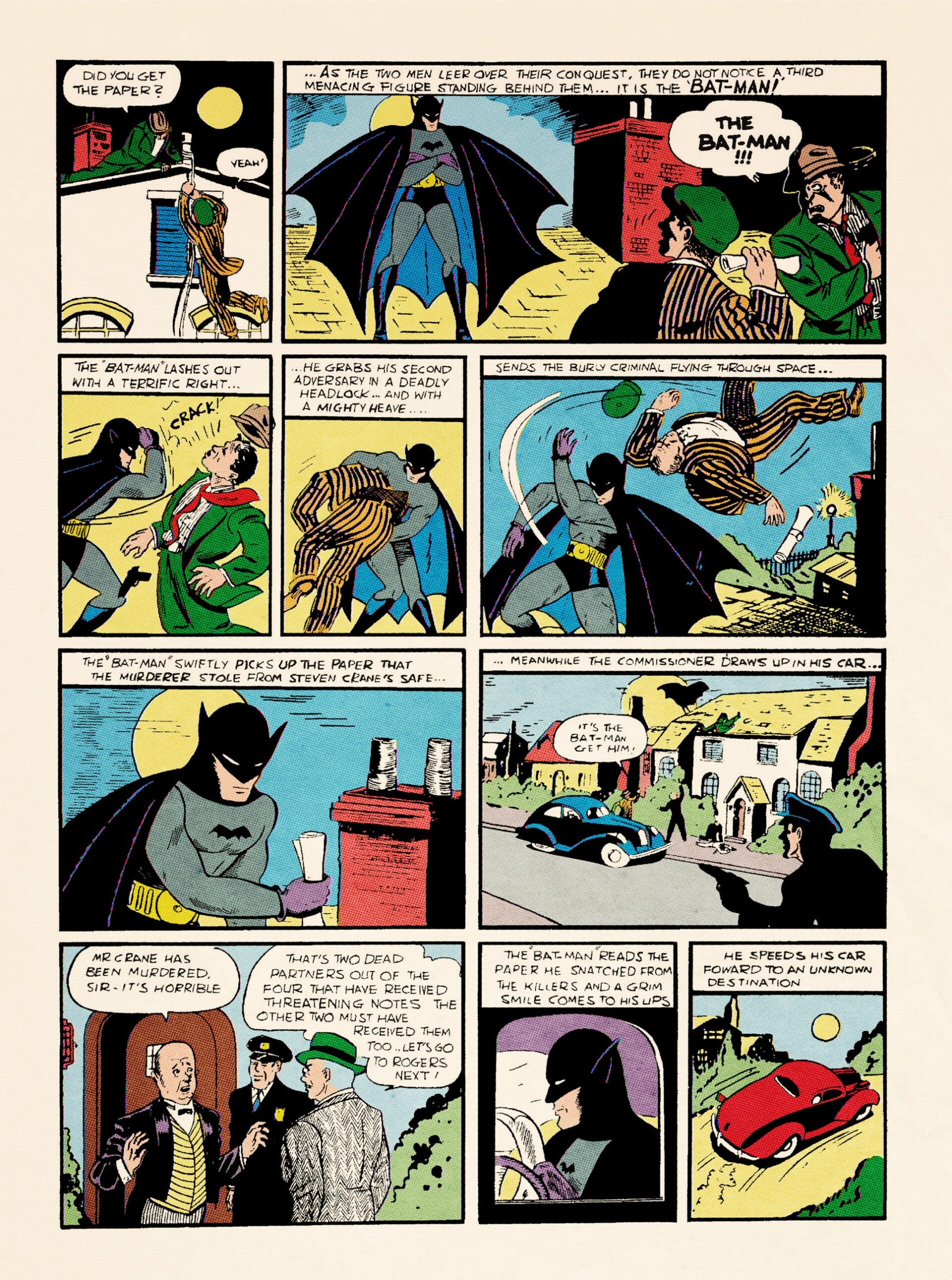 Interior page from Detective Comics #27 showing early Batman art by Bob Kane