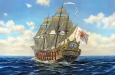 A painting of the *San José*, which sank off Cartagena, Colombia, in 1708. Archaeologist Roger Dooley commissioned this illustration based on his research into the galleon. Roger Dooley collection