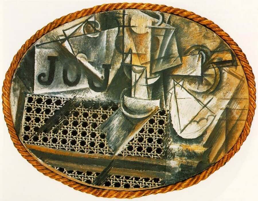 Pablo Picasso's Still Life with Chair Caning, 1912, the first Cubist collage